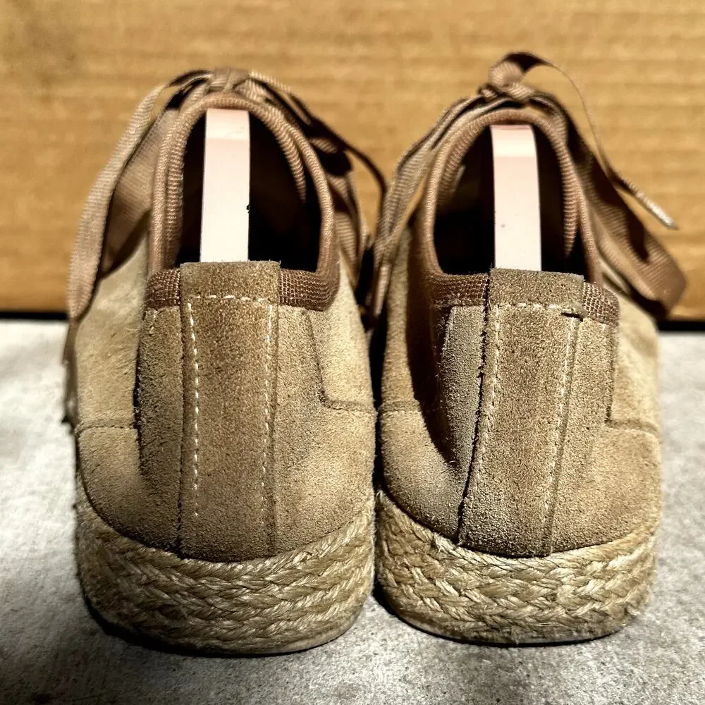 Sundance Ashbury Lace Up Espadrilles Sneakers Low Top Suede Leather Tan 38 7.5